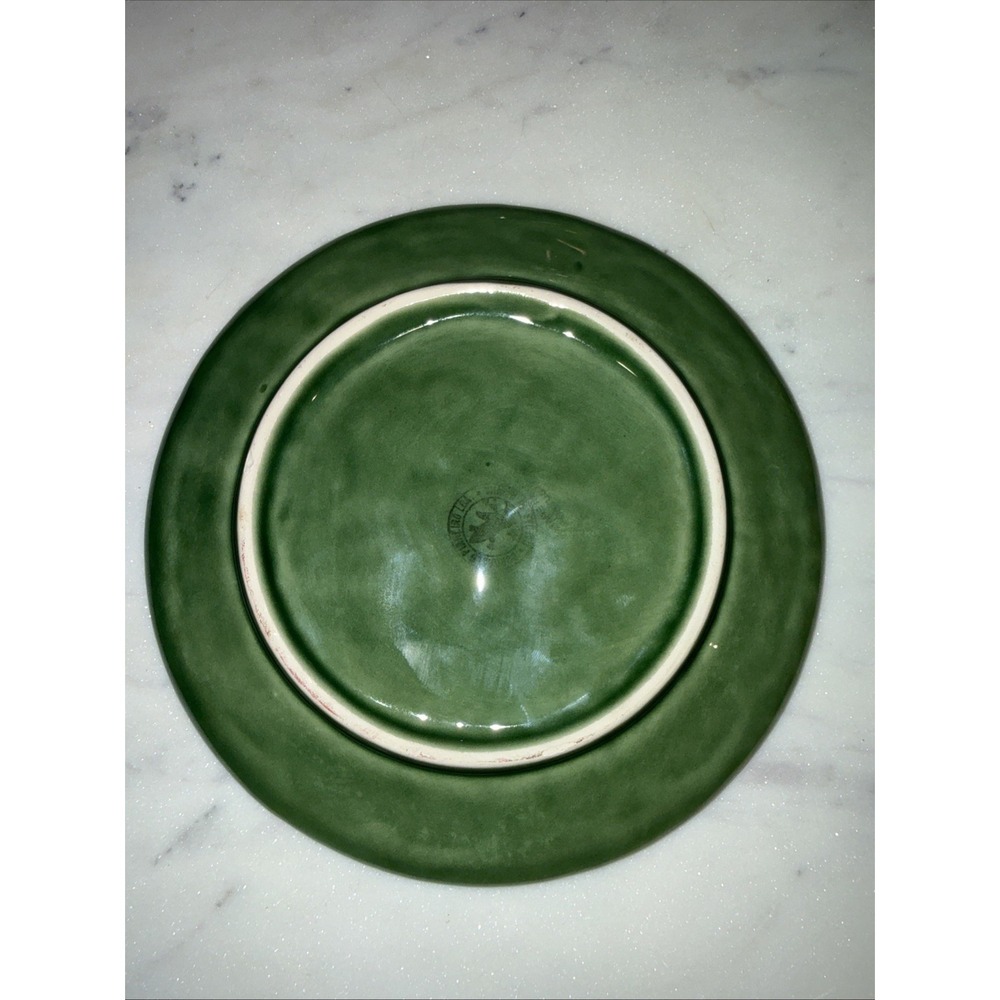 BORDALLO PINHEIRO Strawberry Leaves Flower Green Plate 6.75" Dessert Majolica - Picture 4 of 6